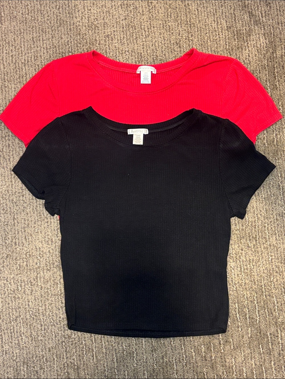 ✨Bozzolo Ribbed Crop Tops Duo in Black & Red Size Large
